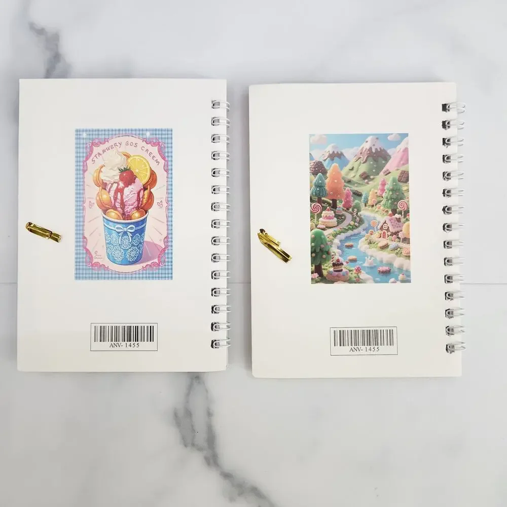 2 Spiral Pocket Notebook/Pen Ice Cream Cup & Candyland 4x5.5